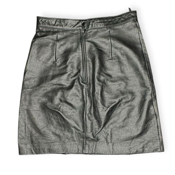 VINTAGE BERMANS Women’s Black Leather High Waist Mini Skirt Size 8 - Picture 1 of 4